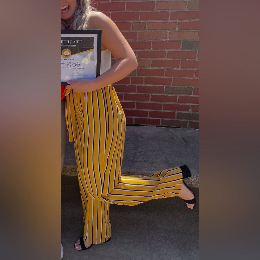 For Love And Lemons White and Yellow Striped Jumpsuit